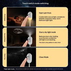 Illustration of a touch switch light with night light, starry sky, and close mode options.