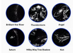 Six circular images labeled 'Brilliant Star River', 'Thunderstorm', 'Angel', 'Saturn', 'Milky Way Tree Shadow', and 'Kun' on a white background.