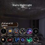 Starry night light projector with 12 different galaxy patterns on a ceiling.